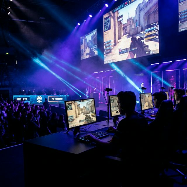 Scena turniejowa e-sportowa z monitorami gamingowymi