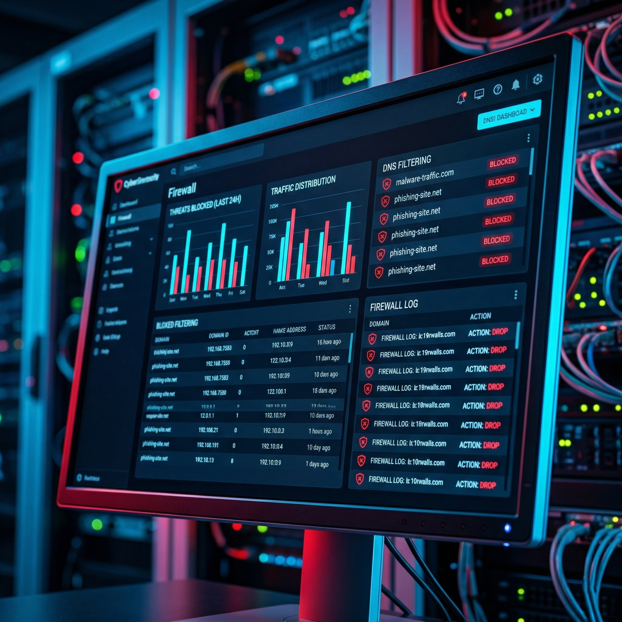 Wykres prezentujący zablokowane połączenia przez Firewall